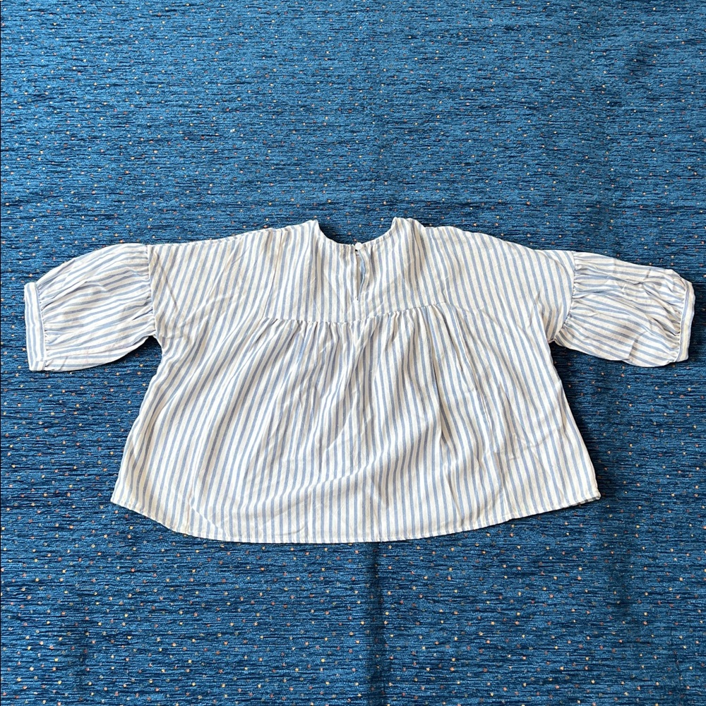 Blue and White Striped Embroidered Peasant Top - Picture 9 of 12